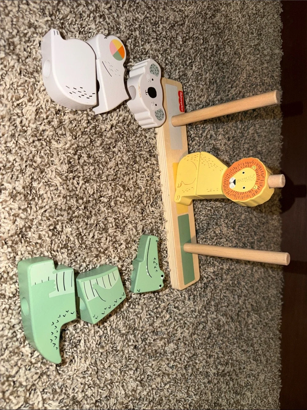 Fisher-Price Wooden Stacking Animals - Green, Yellow, White